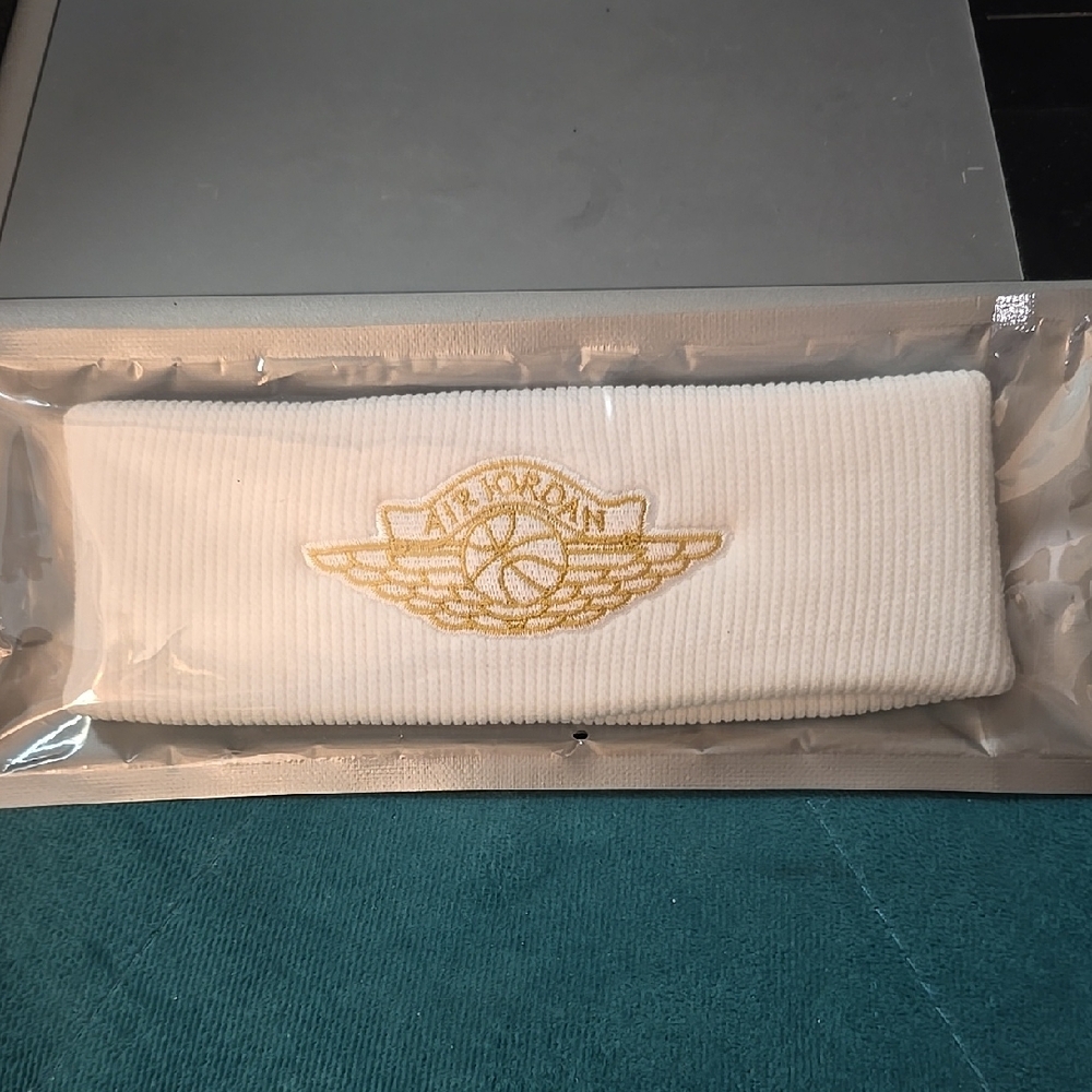 Air Jordan White Headband with Gold Logo